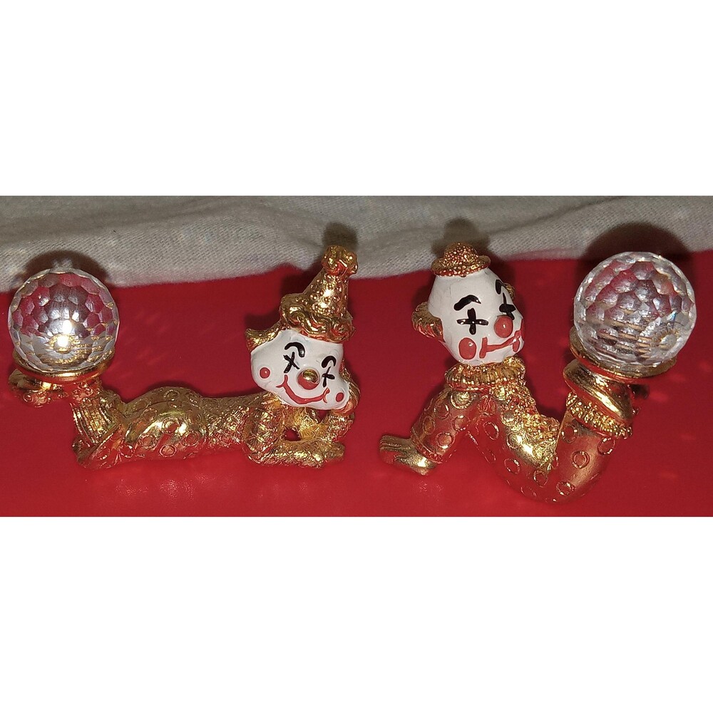 Vintage Spoontiques Pewter Clown Figurines, Crystal Ball Set